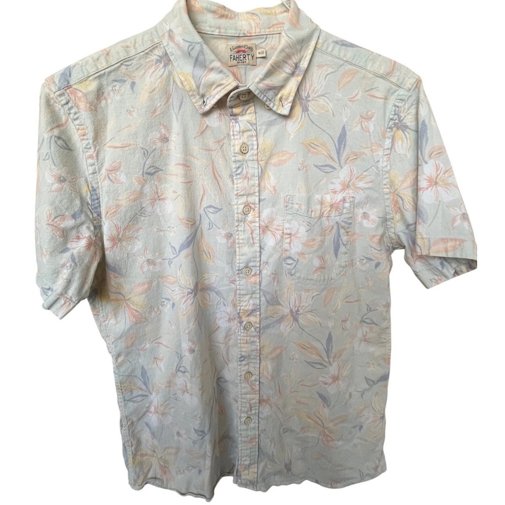 Faherty Brand Mens Faded Floral Tropical Short Sleeve Button Down Shirt Size M